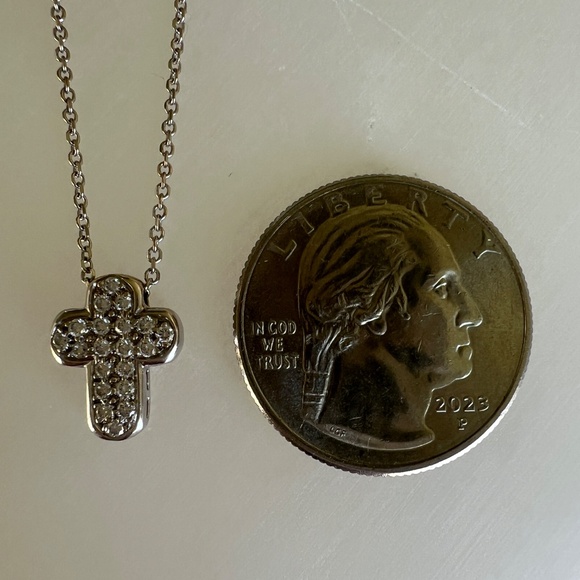 18K Gold Diamond Puffy Cross Necklace | Brilliant Pavé Pendant on 16" Chain VTG - Picture 15 of 16
